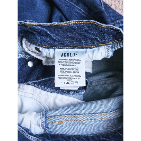 Agolde Riley Long Straight Leg Jeans 24 High Rise Blue Dark Wash Classic Luxury - Picture 6 of 8